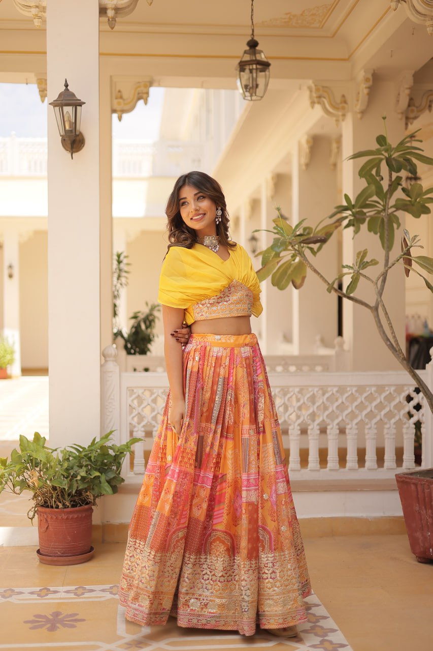 Stylish Russian Silk Floral Designer Lehenga Choli Set - Ethnicwish