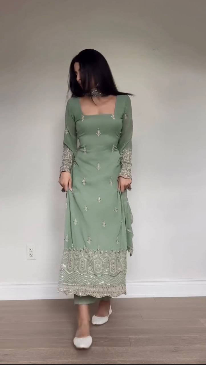 Designer Faux Georgette Embroidered Salwar Suit