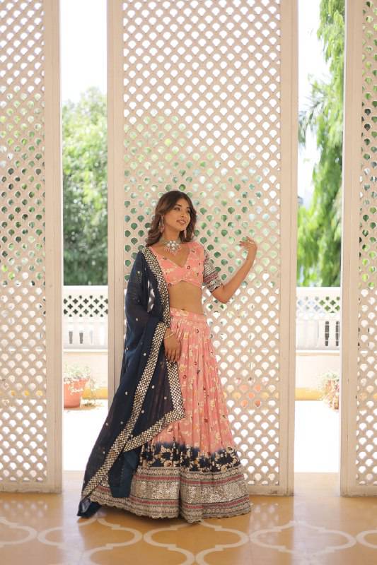 Resplendent Viscous Jacquard Sequins Embroidered Wedding Wear Lehenga Choli - Ethnicwish