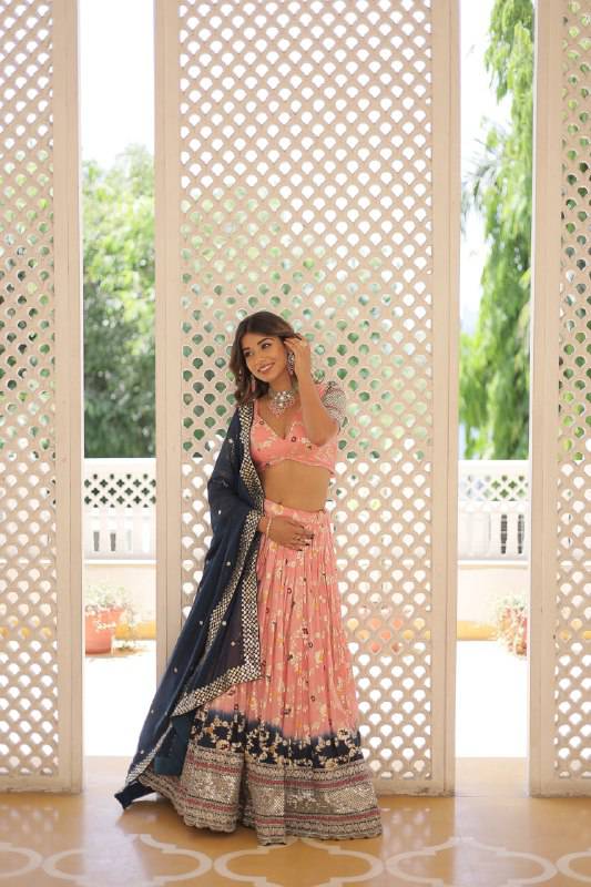 Resplendent Viscous Jacquard Sequins Embroidered Wedding Wear Lehenga Choli - Ethnicwish