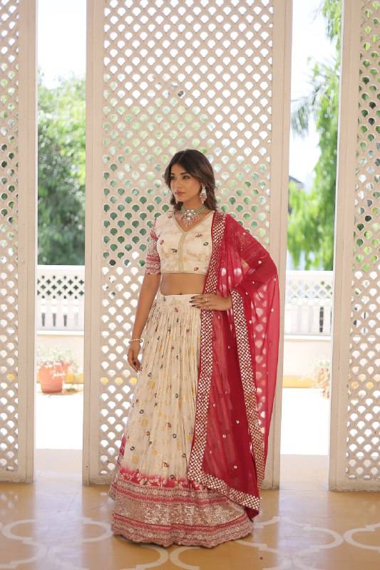 Resplendent Viscous Jacquard Sequins Embroidered Wedding Wear Lehenga Choli - Ethnicwish
