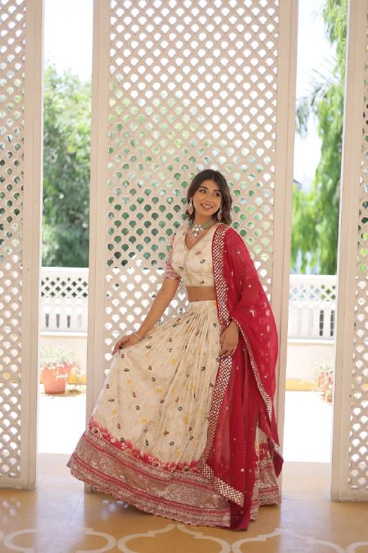 Resplendent Viscous Jacquard Sequins Embroidered Wedding Wear Lehenga Choli - Ethnicwish