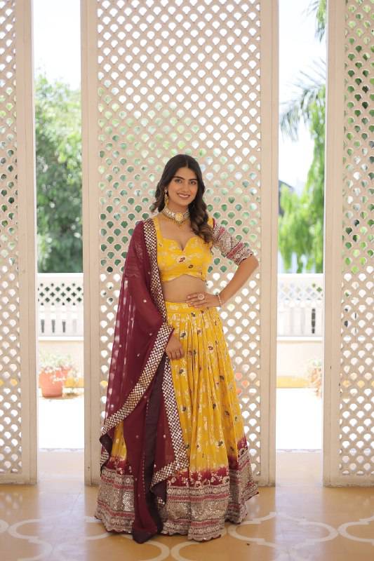 Resplendent Viscous Jacquard Sequins Embroidered Wedding Wear Lehenga Choli - Ethnicwish