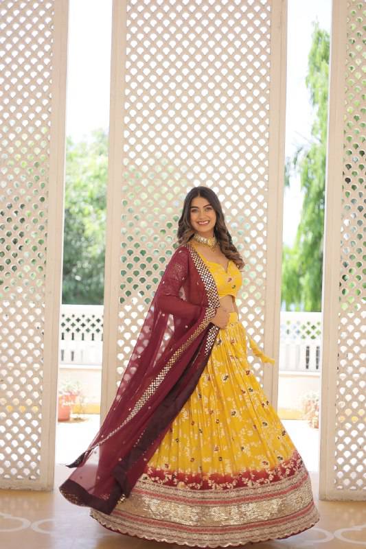 Resplendent Viscous Jacquard Sequins Embroidered Wedding Wear Lehenga Choli - Ethnicwish