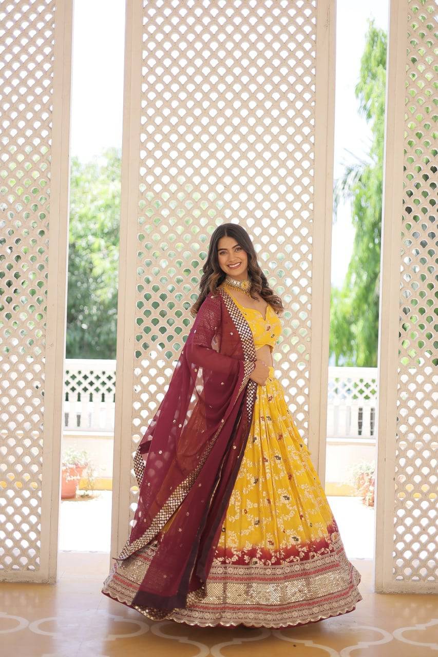 Resplendent Viscous Jacquard Sequins Embroidered Wedding Wear Lehenga Choli - Ethnicwish