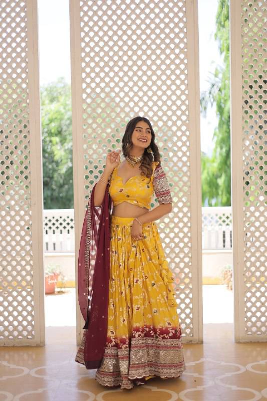 Resplendent Viscous Jacquard Sequins Embroidered Wedding Wear Lehenga Choli - Ethnicwish
