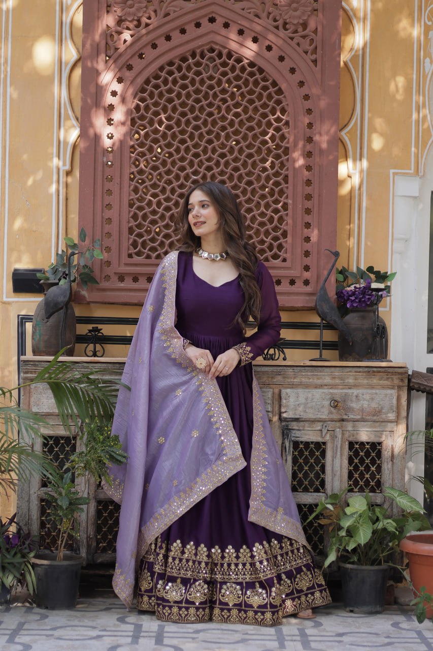 Minisa Designer Embroidered Zari Sequins Work Gown