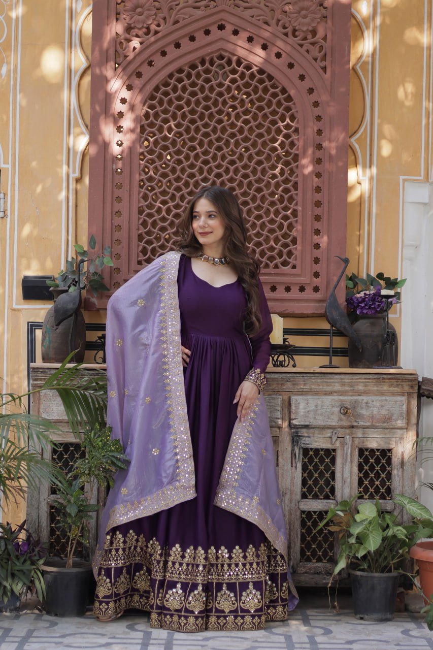 Minisa Designer Embroidered Zari Sequins Work Gown