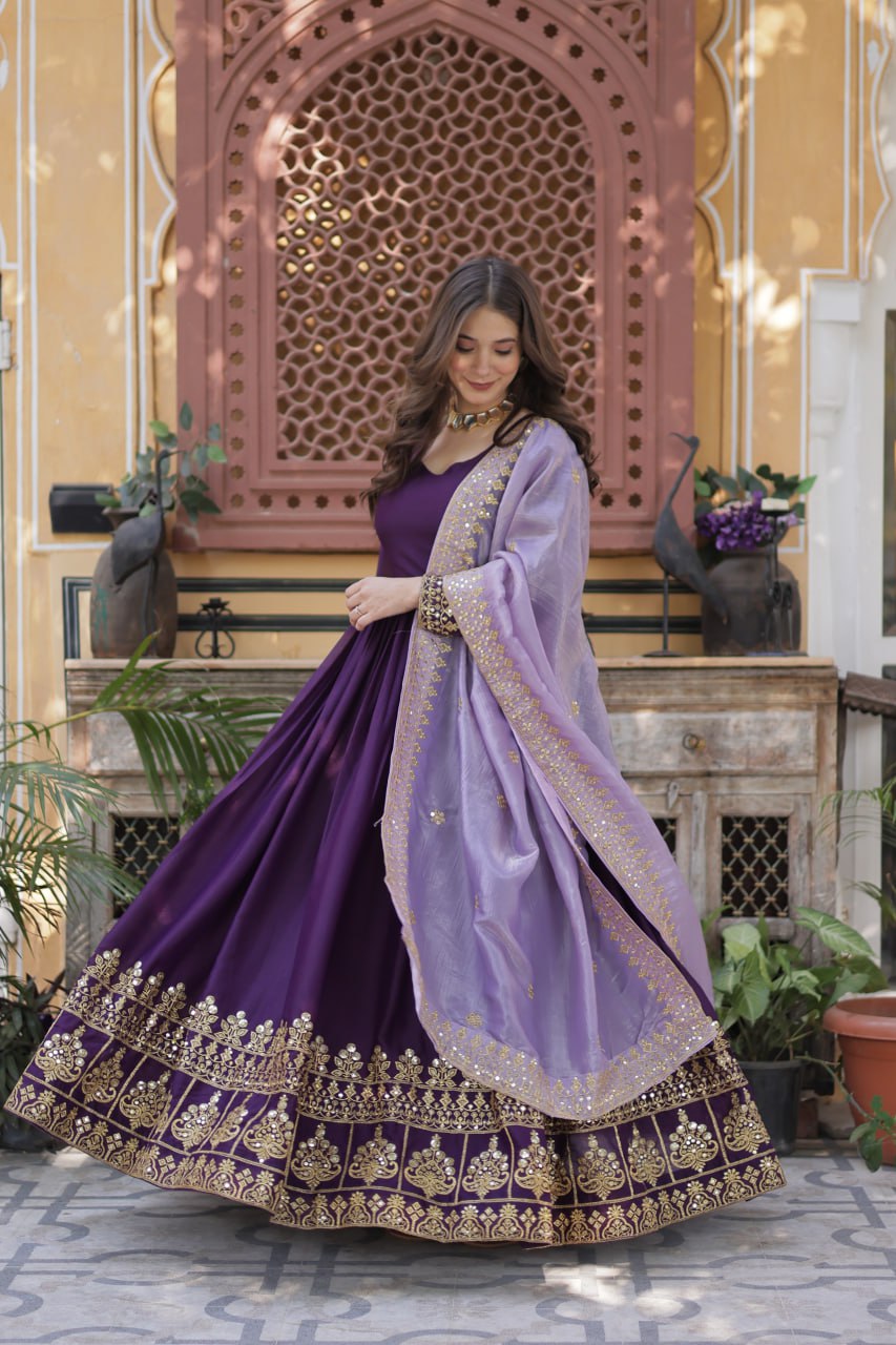Minisa Designer Embroidered Zari Sequins Work Gown