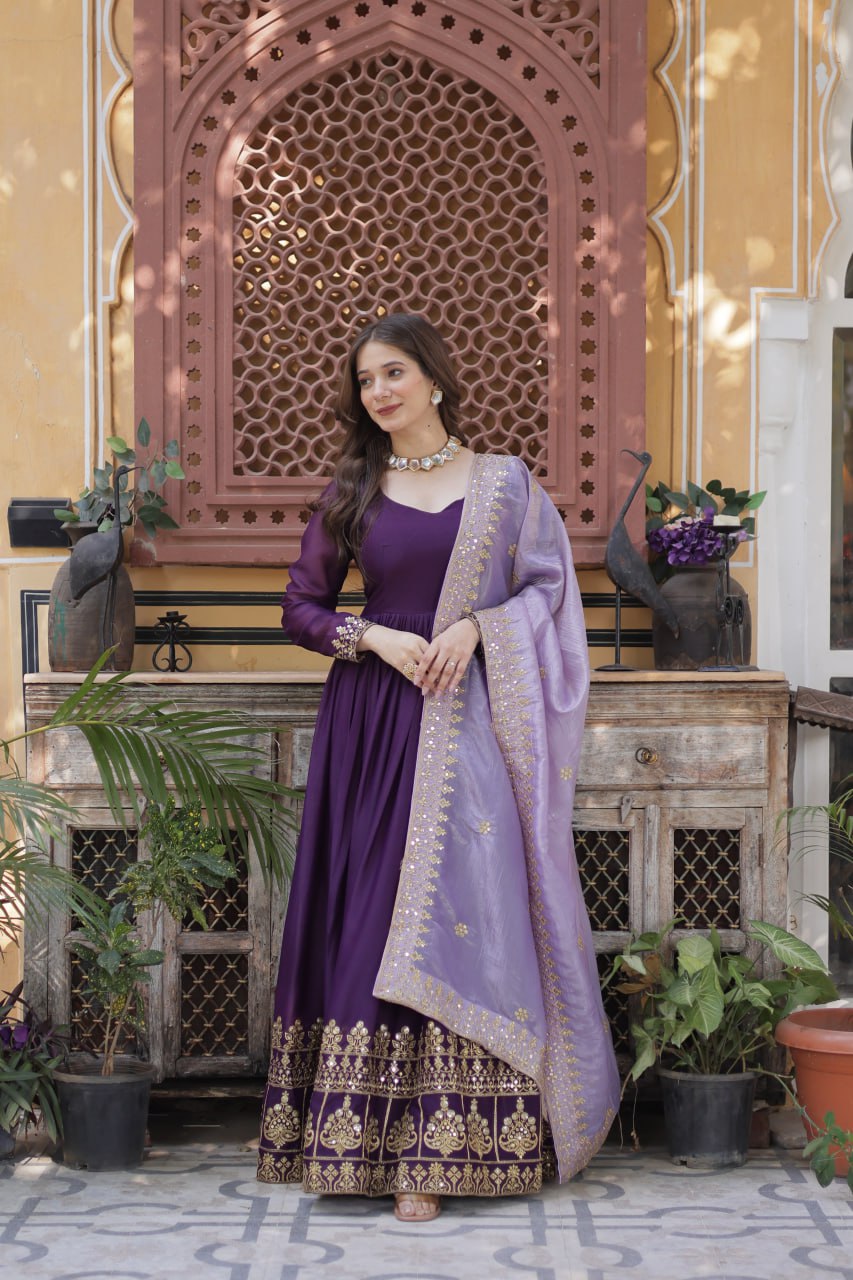 Minisa Designer Embroidered Zari Sequins Work Gown