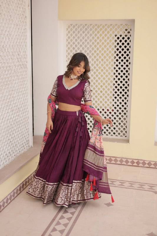 Stunning Viscous Jacquard Sequins Embroidered Lehenga Choli - Ethnicwish