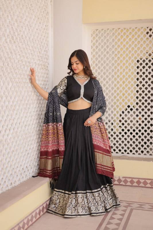 Stunning Viscous Jacquard Sequins Embroidered Lehenga Choli - Ethnicwish