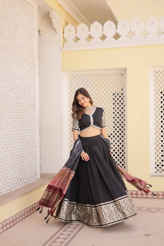 Stunning Viscous Jacquard Sequins Embroidered Lehenga Choli - Ethnicwish