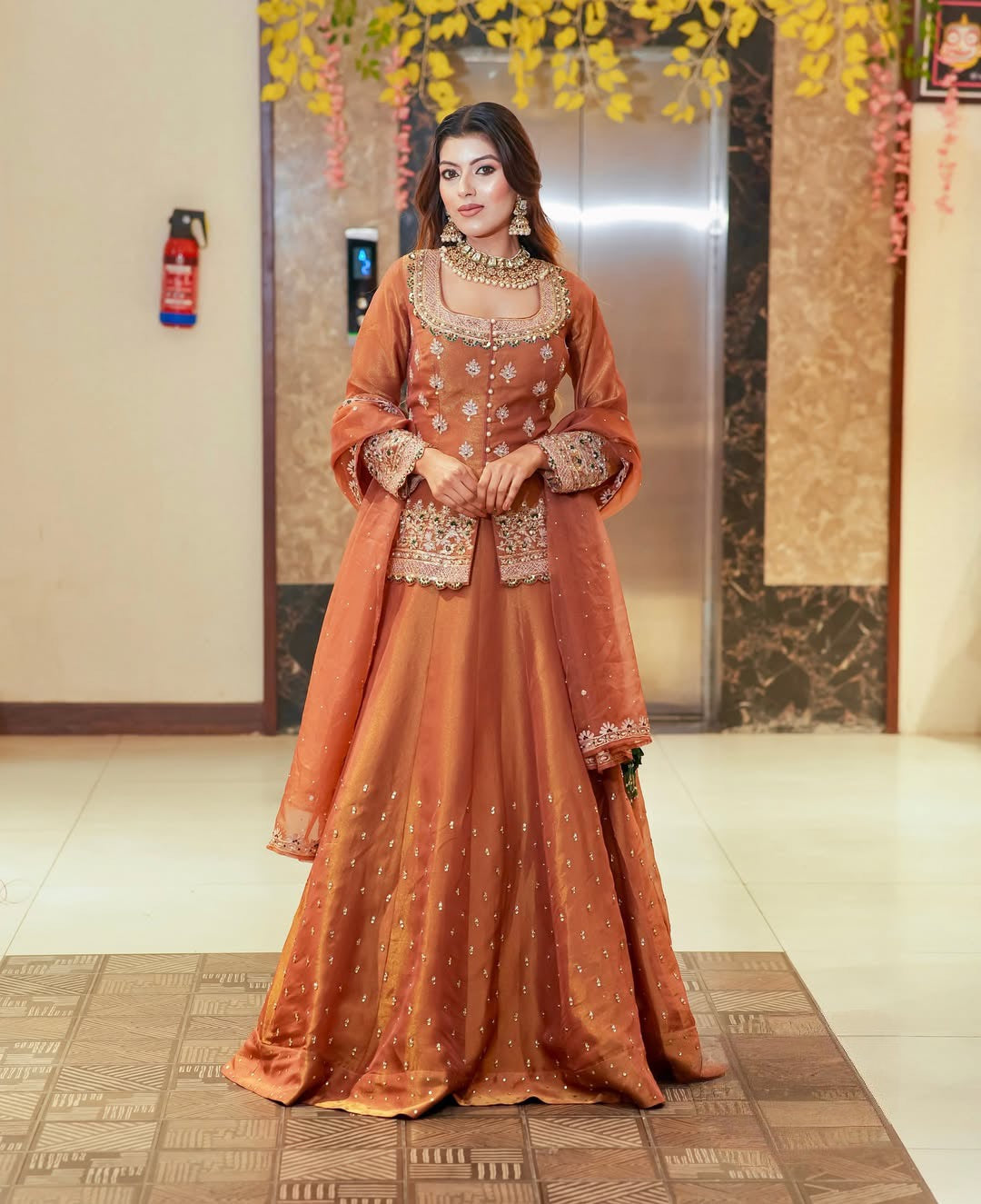 Wedding Ready To Wear Jacket-Style Stitched Lehenga for Women with Organza Dupatta