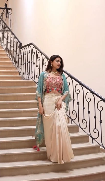 Indo-Western Dhoti Skirt Set for Women | Party Wear Embroidered Crop Top & Cape