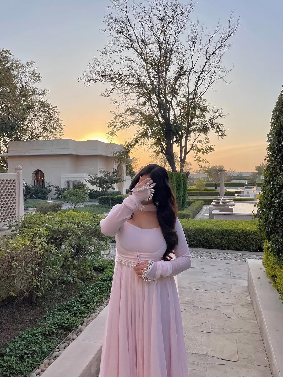 Party Wear Blush Pink Georgette Jacket Style Anarkali Gown Set with Dupatta For Women