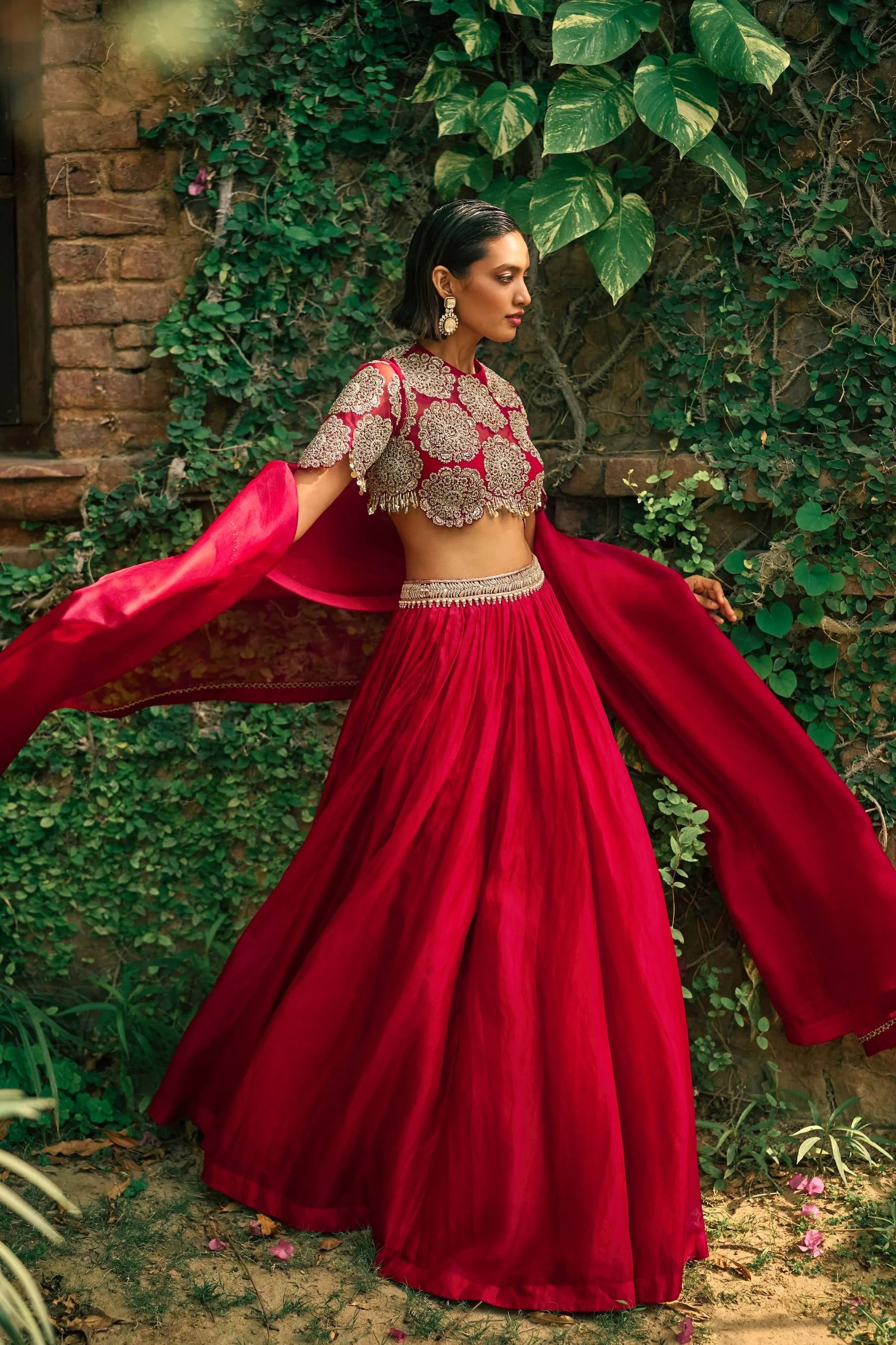 Wedding Wear Wine Red Lehenga Set with Sequins & Dori Work | Designer Wedding Wear Lehenga for Women