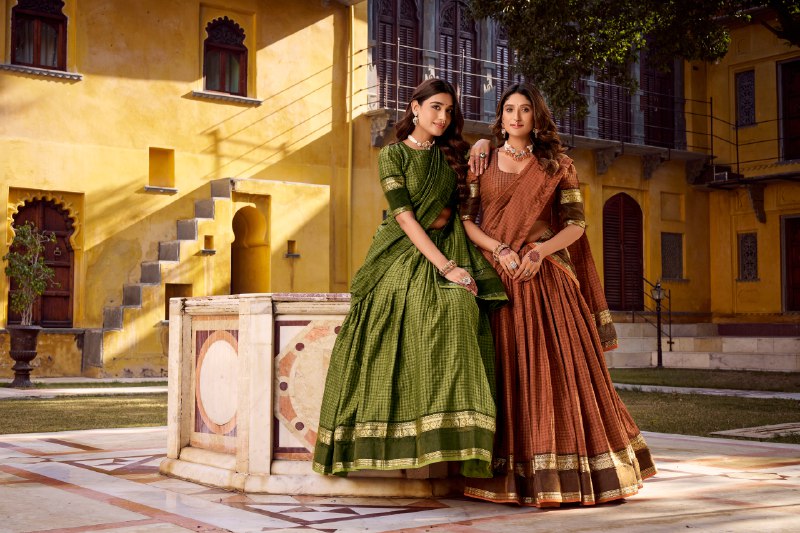 Chettinad Cotton Zari-Weaving Lehenga Choli Set