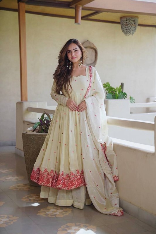 Ivory Embroidered Anarkali Palazzo Suit Set for Women