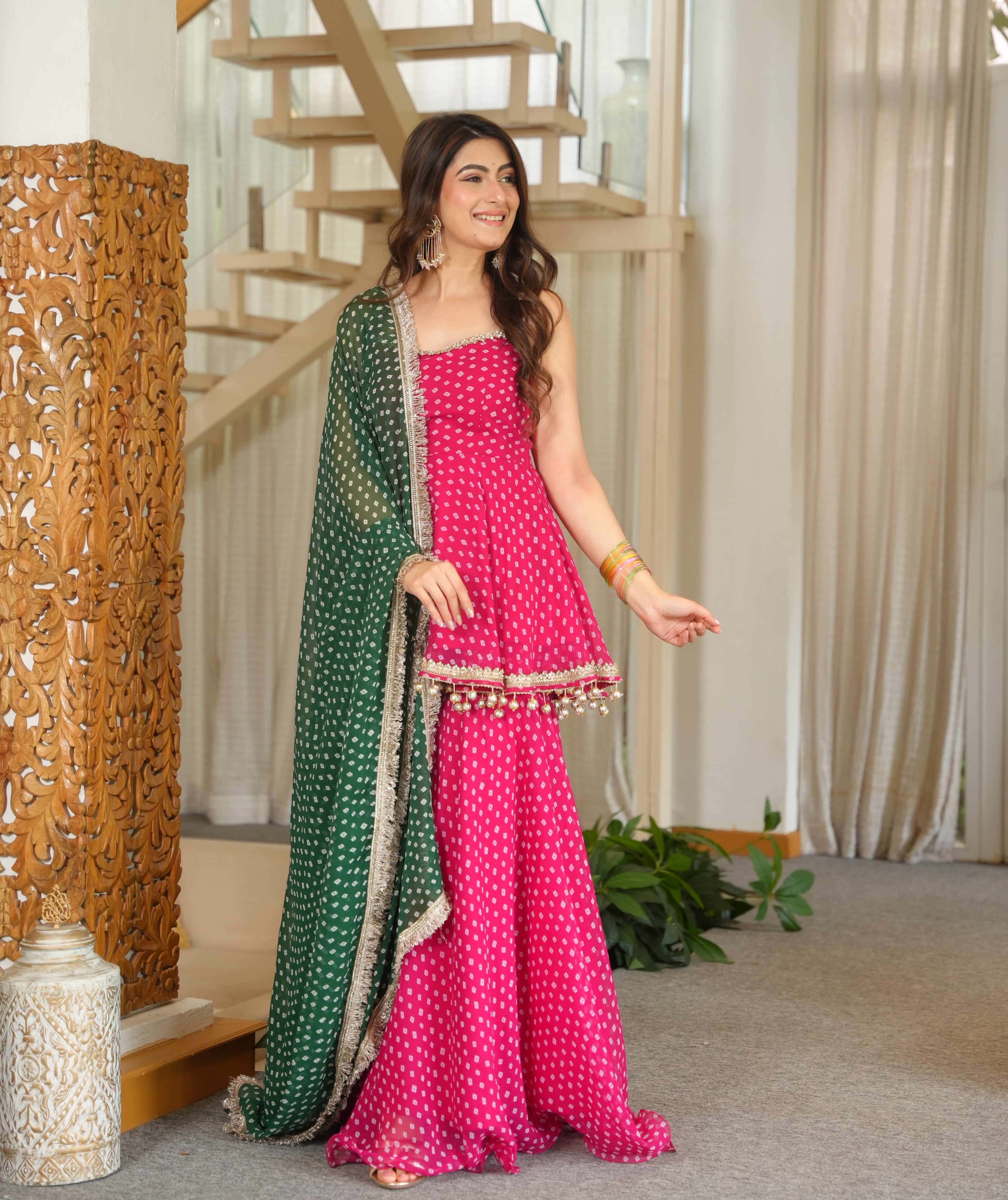 Festive Rani Pink Sharara Suit Set for Women