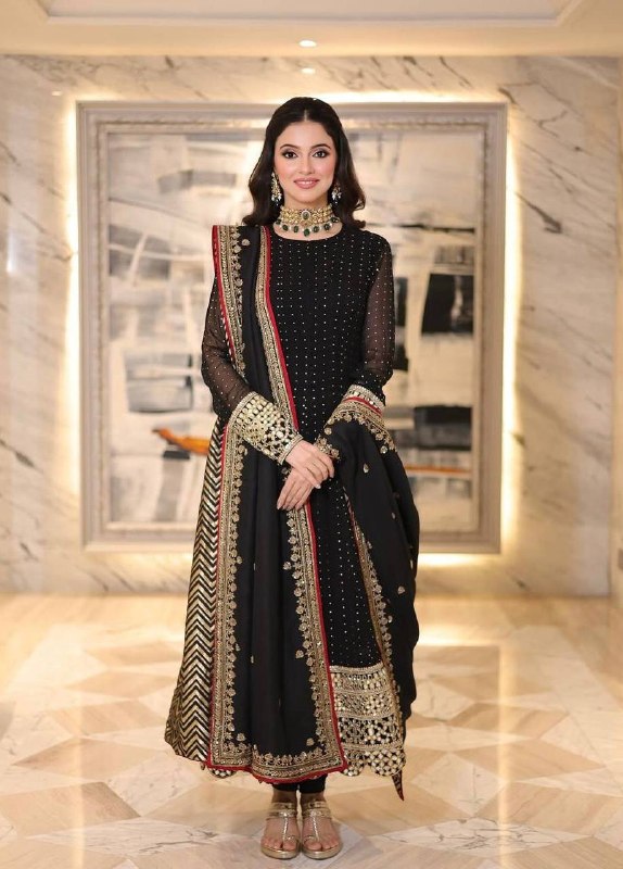 Noir Black Zari & Sequin Embroidered Anarkali Suit Set with Dupatta