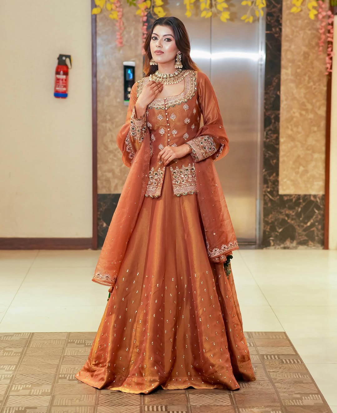 Wedding Ready To Wear Jacket-Style Stitched Lehenga for Women with Organza Dupatta