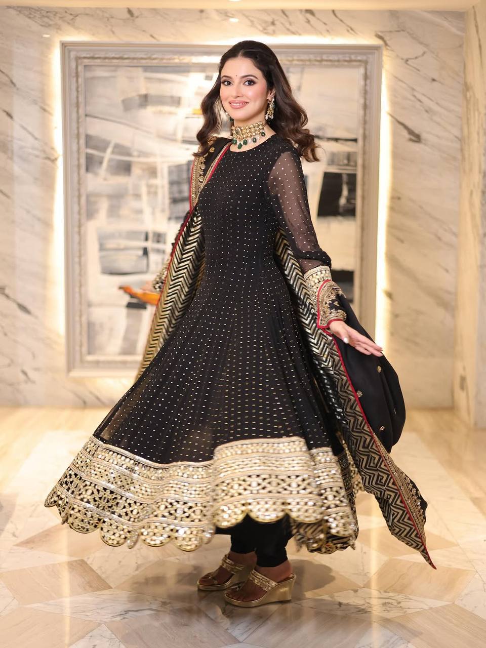 Noir Black Zari & Sequin Embroidered Anarkali Suit Set with Dupatta