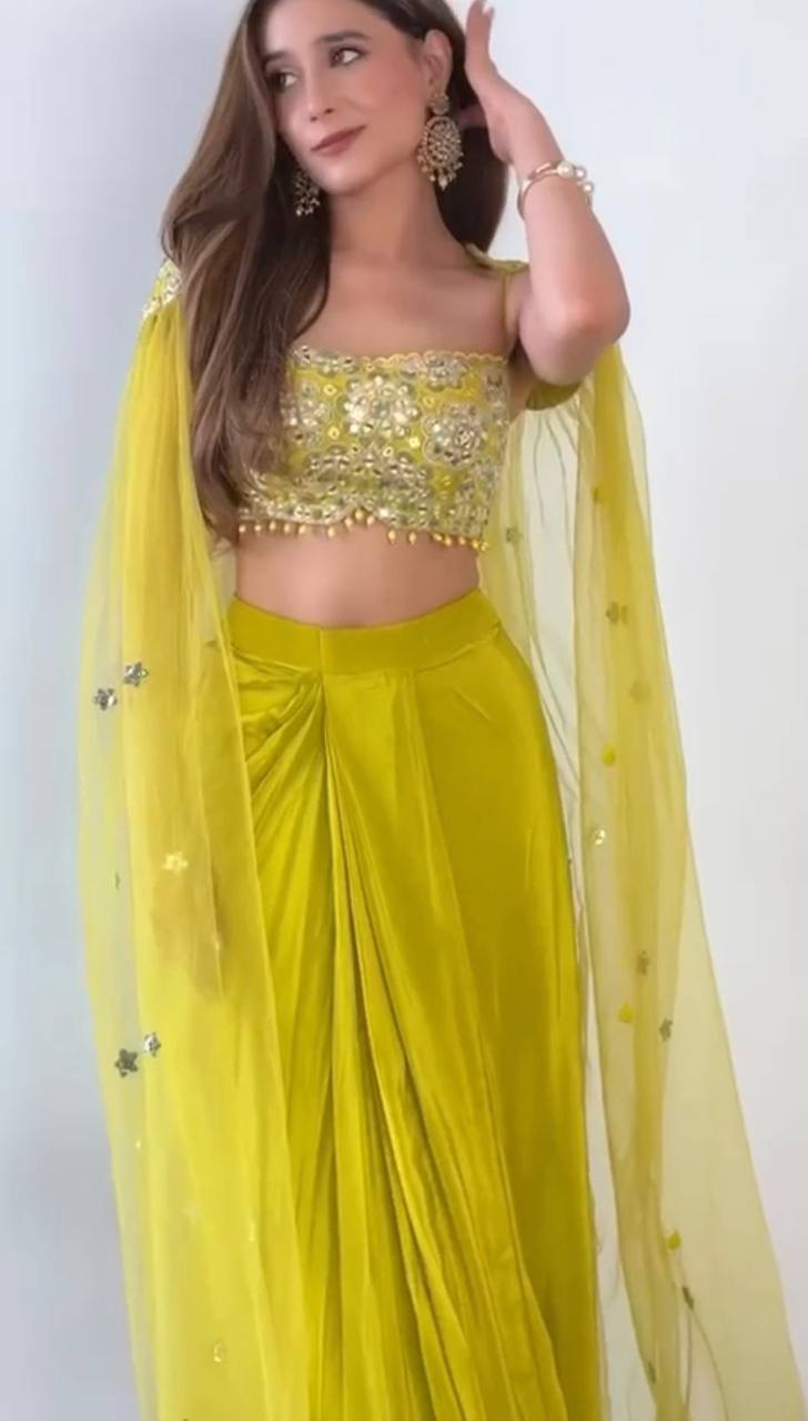 Lime Green Dhoti Style Indo-Western Dress for Women