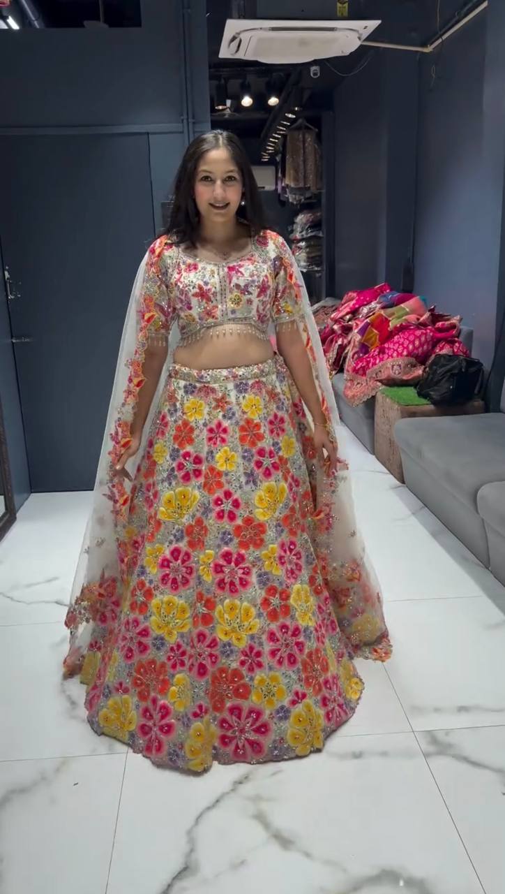 Multicolor Floral Embroidered Lehenga Choli Set