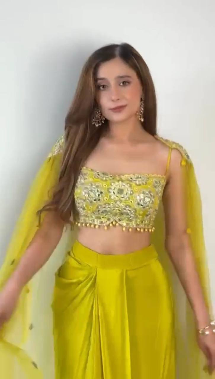 Lime Green Dhoti Style Indo-Western Dress for Women