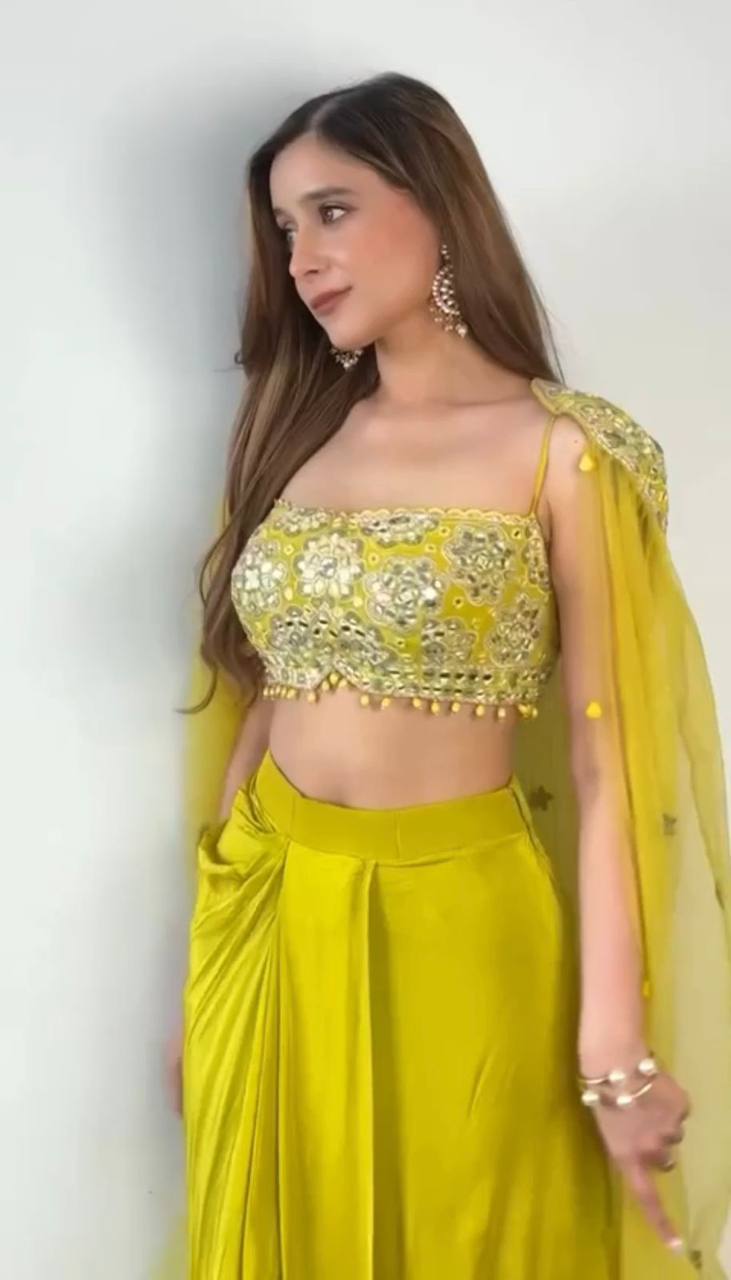 Lime Green Dhoti Style Indo-Western Dress for Women
