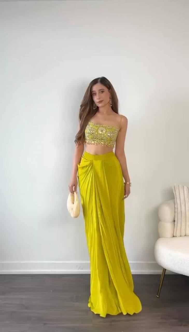 Lime Green Dhoti Style Indo-Western Dress for Women