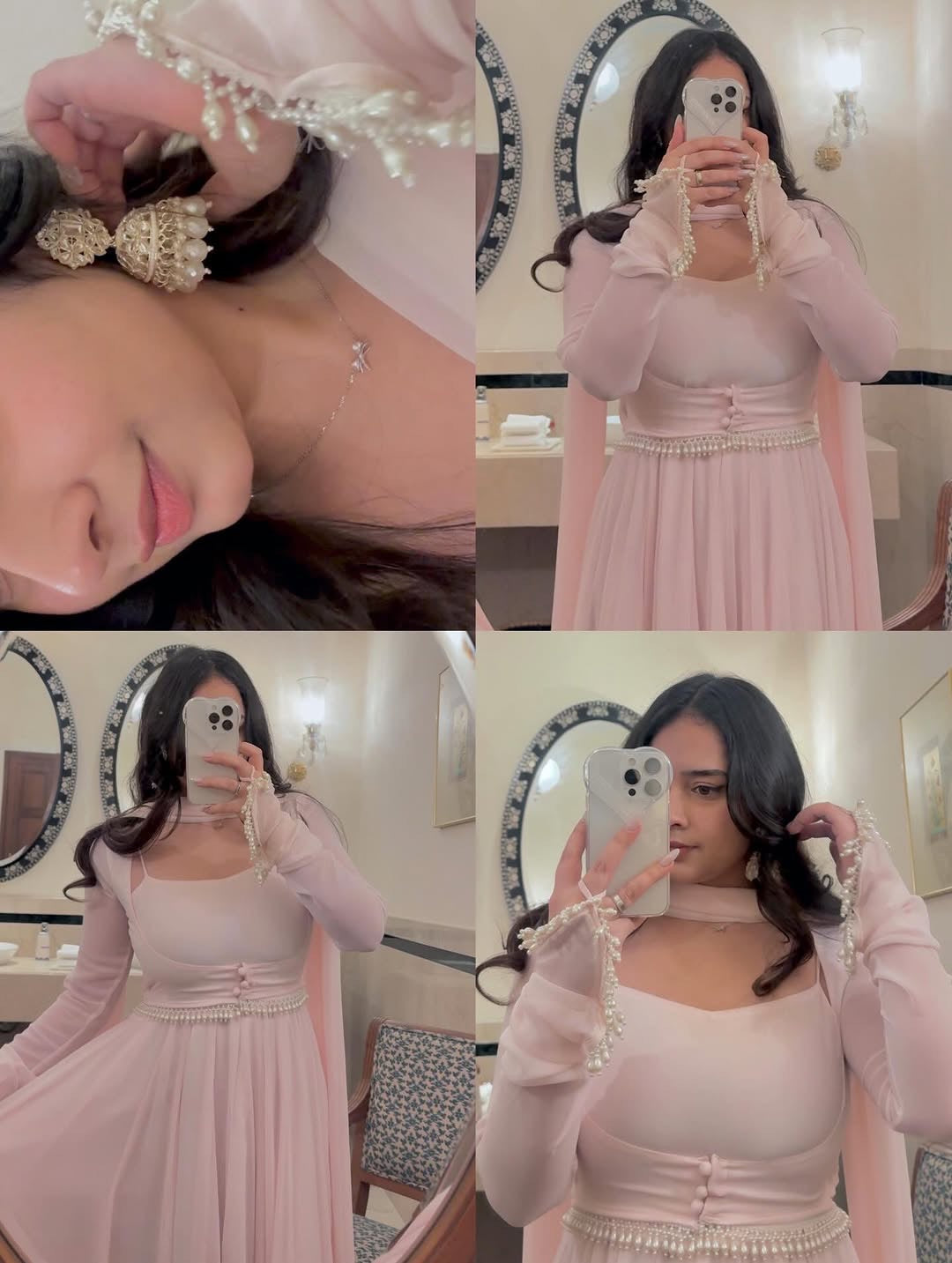 Party Wear Blush Pink Georgette Jacket Style Anarkali Gown Set with Dupatta For Women