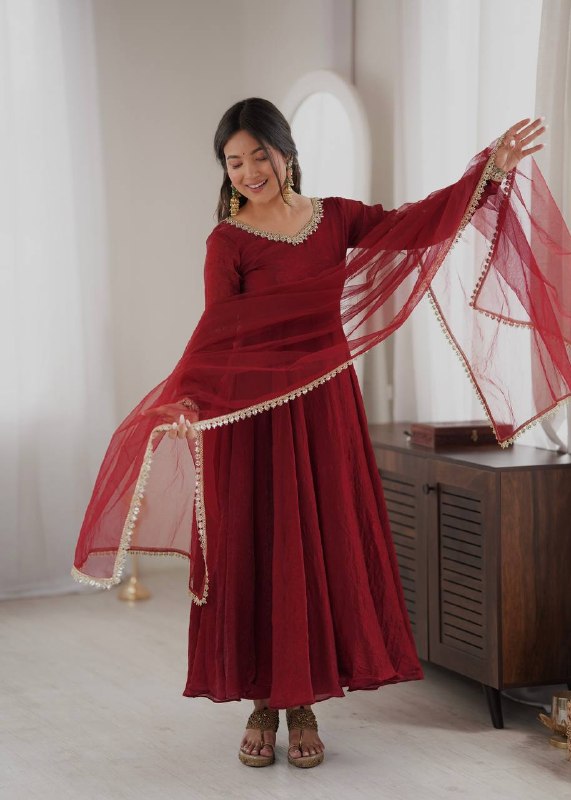 Festive Wear Mirror Work Anarkali Suit Set for Women | Wedding & Party Wear