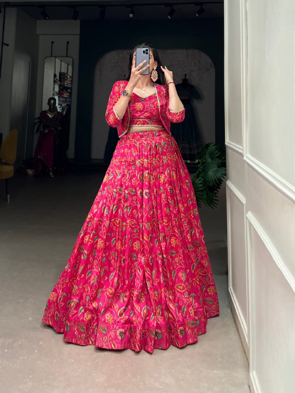 Tasar Silk Floral Gota Patti Lehenga Set for Festive & Wedding Wear