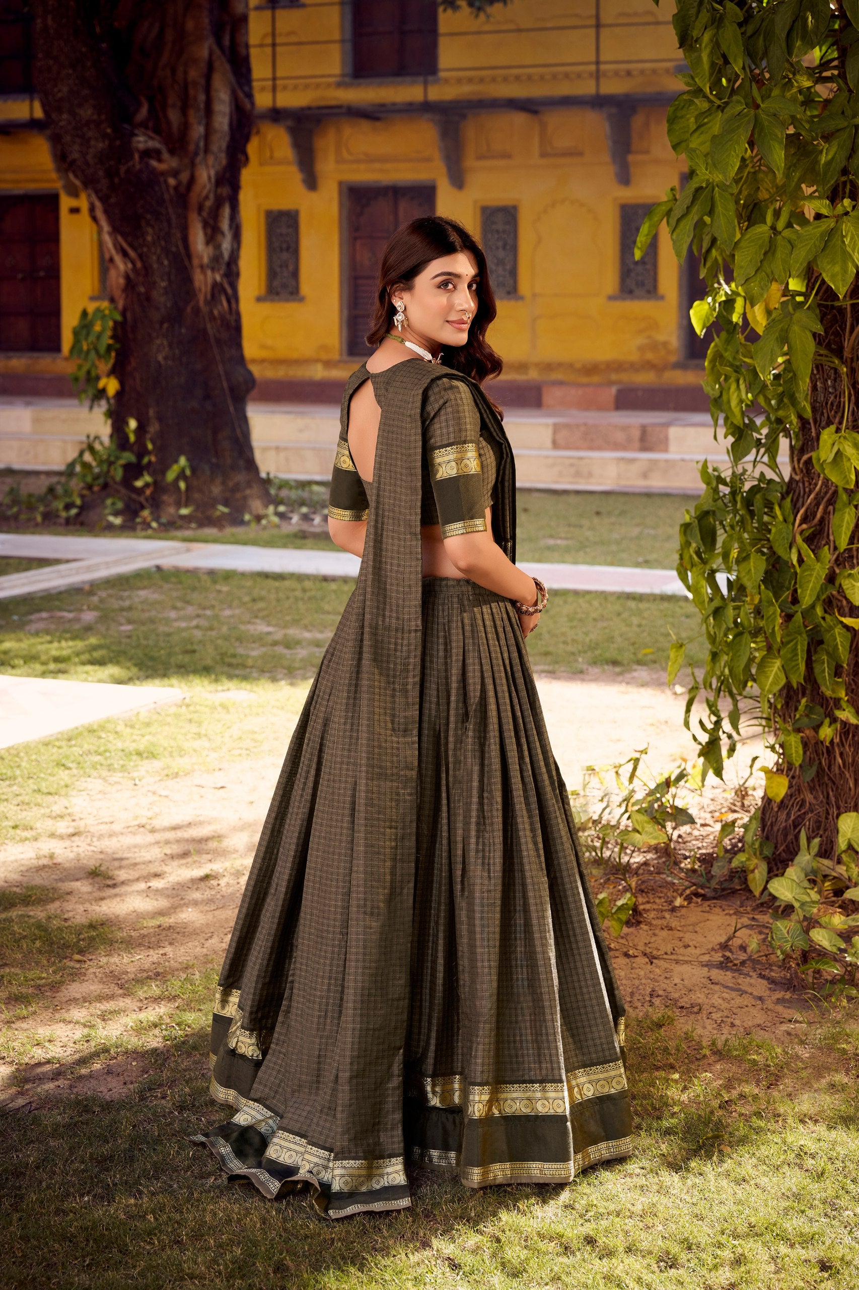 Chettinad Cotton Zari-Weaving Lehenga Choli Set