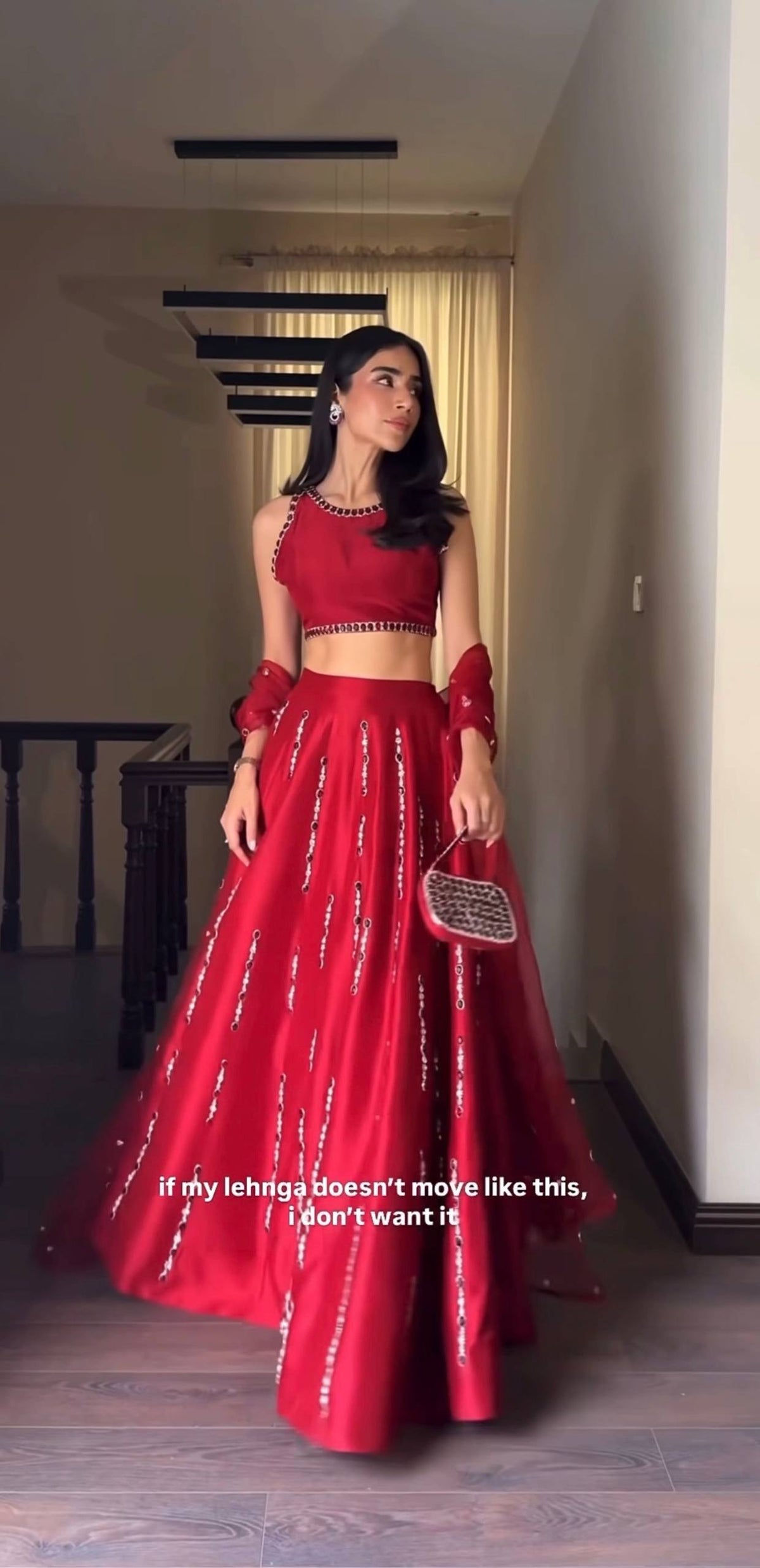 Wedding Wear Red Mirror Embroidered Lehenga with Unstitched Blouse and Dupatta for Women