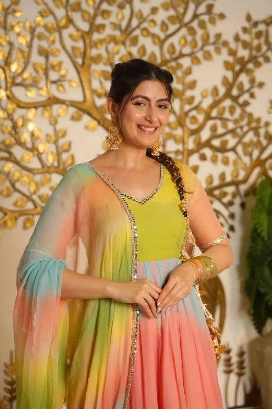 Multicolor Digital Print Anarkali Suit Set for Women | party wear anarkali dress
