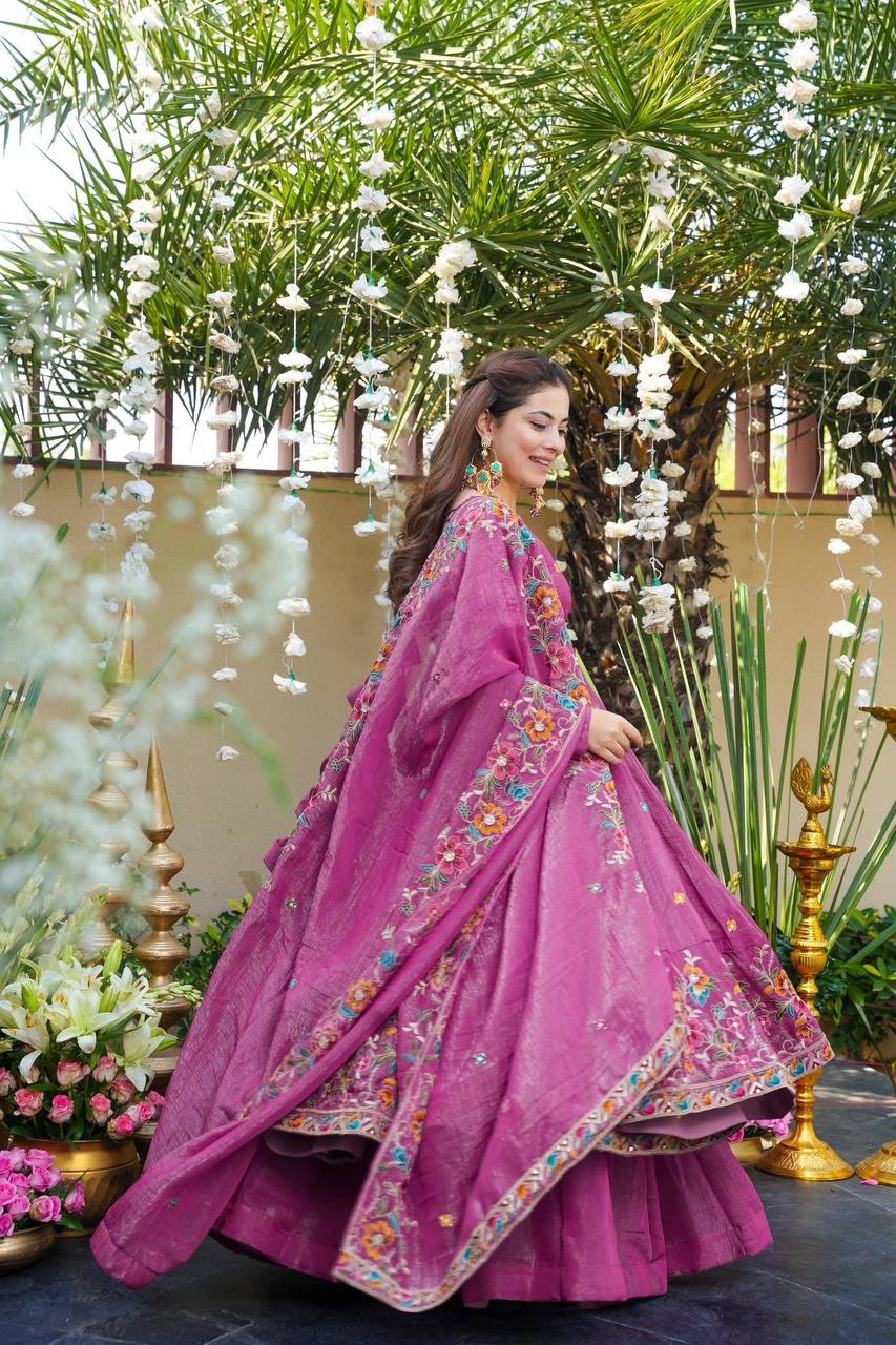 Luxury Embroidered Crunchy Silk Anarkali Gown Sharara Set with Dupatta