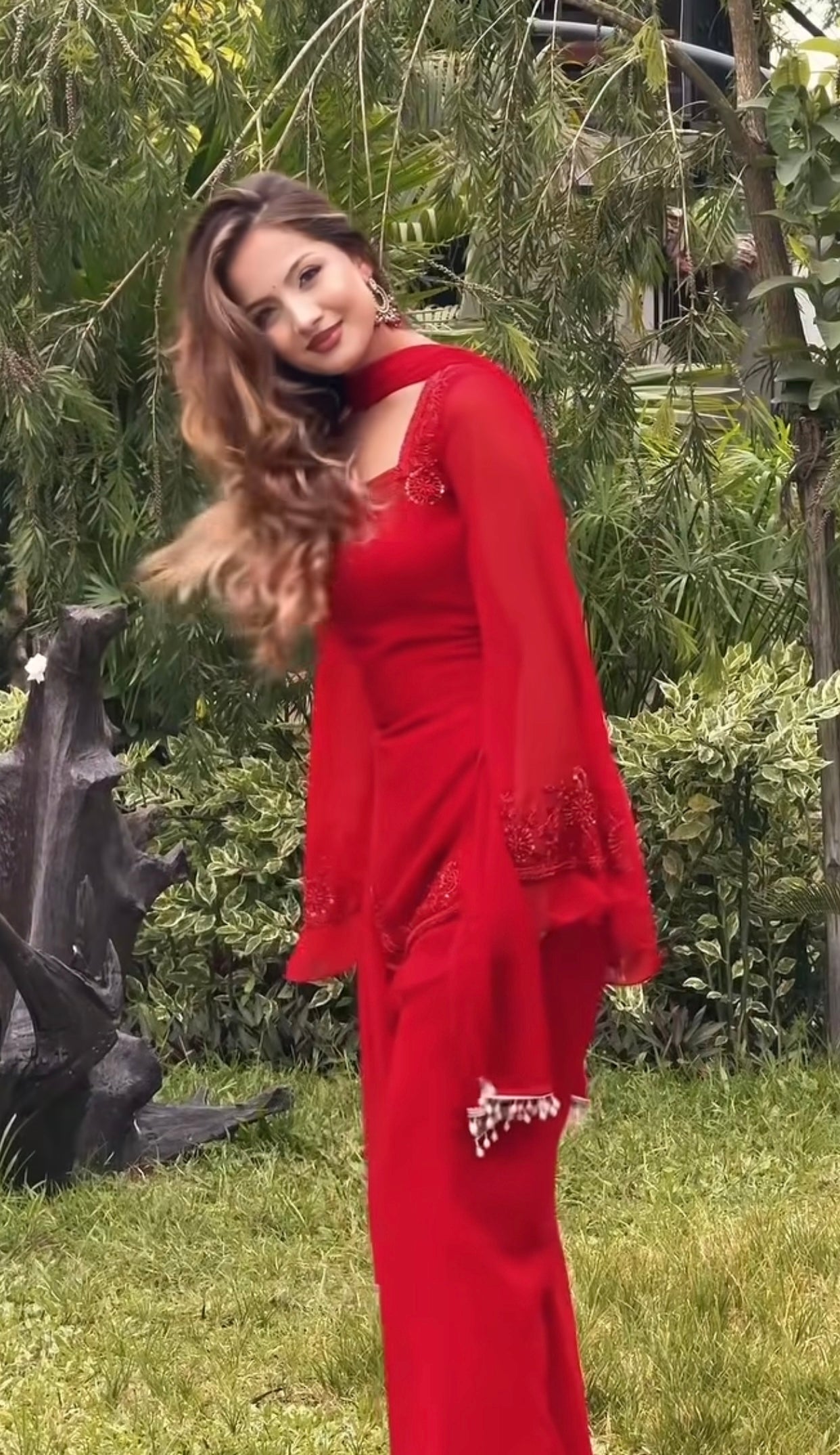 Festive Red Embroidered Kurta Sharara Set with Dupatta for Women | Designer Ethnic Wear for Women