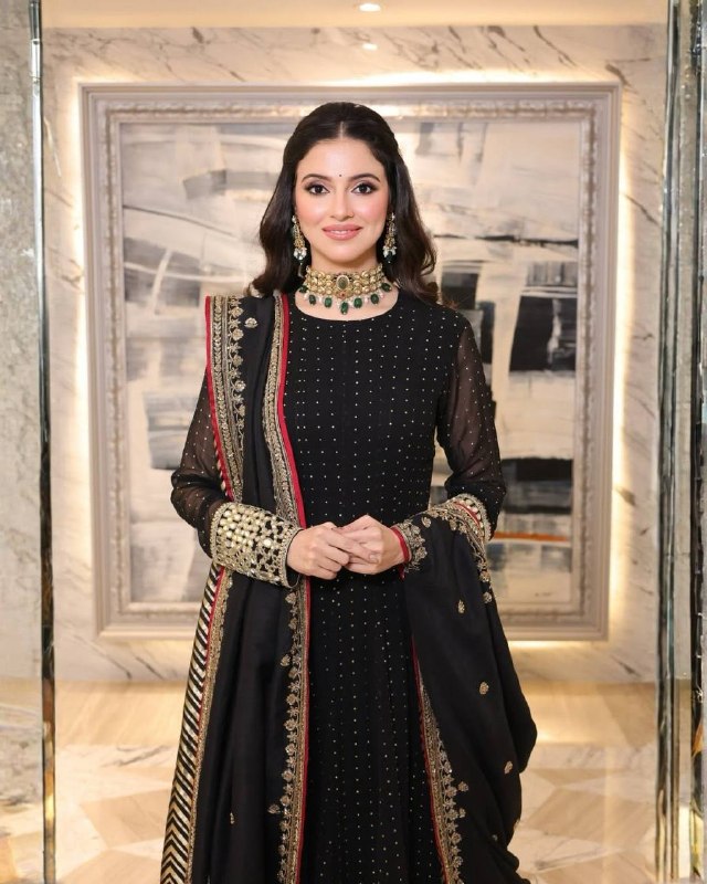 Noir Black Zari & Sequin Embroidered Anarkali Suit Set with Dupatta