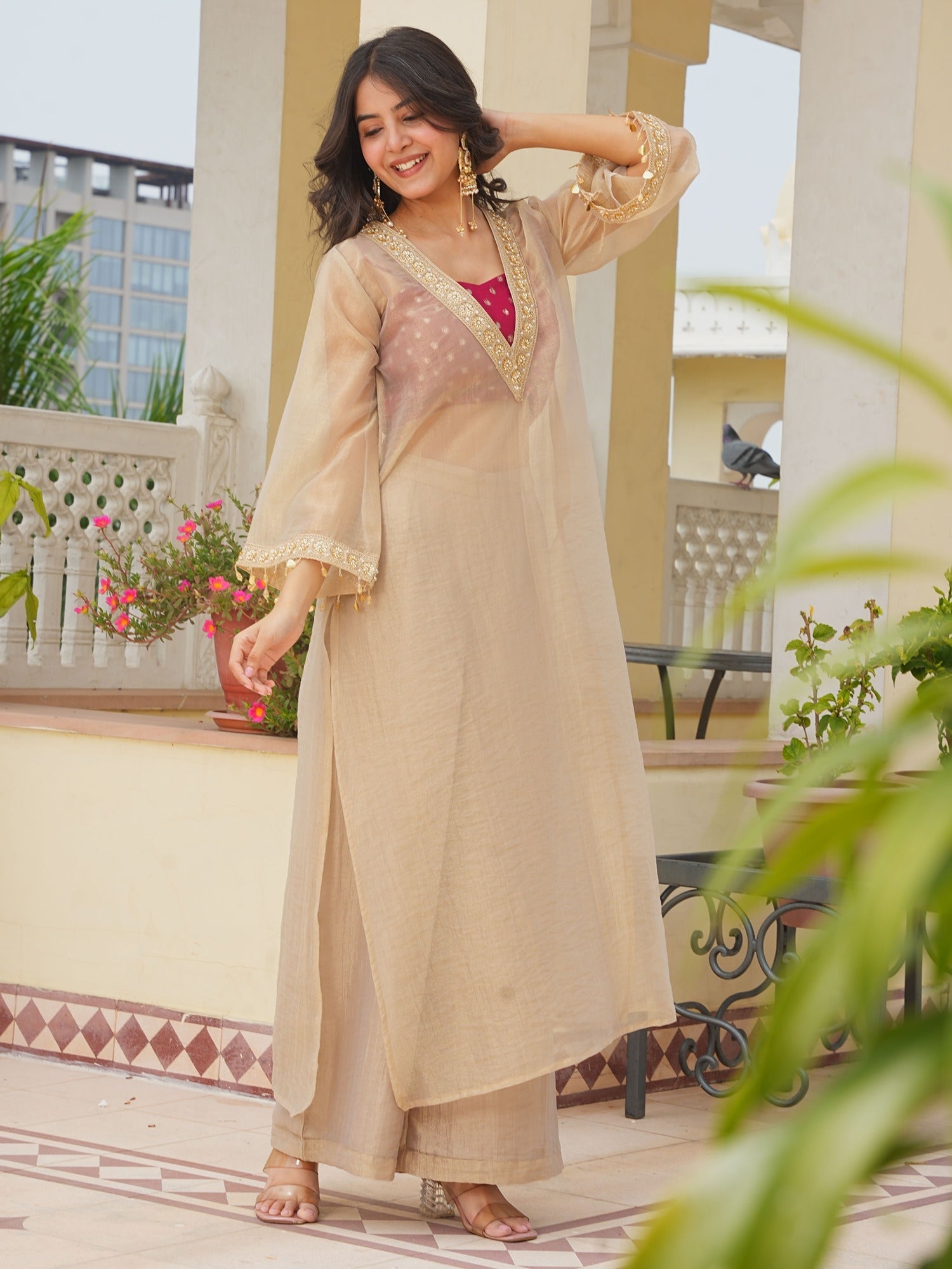 Festive Wear Golden Tissue Kurta Set for Women | Traditional Indo-Western Wedding & Party Wear