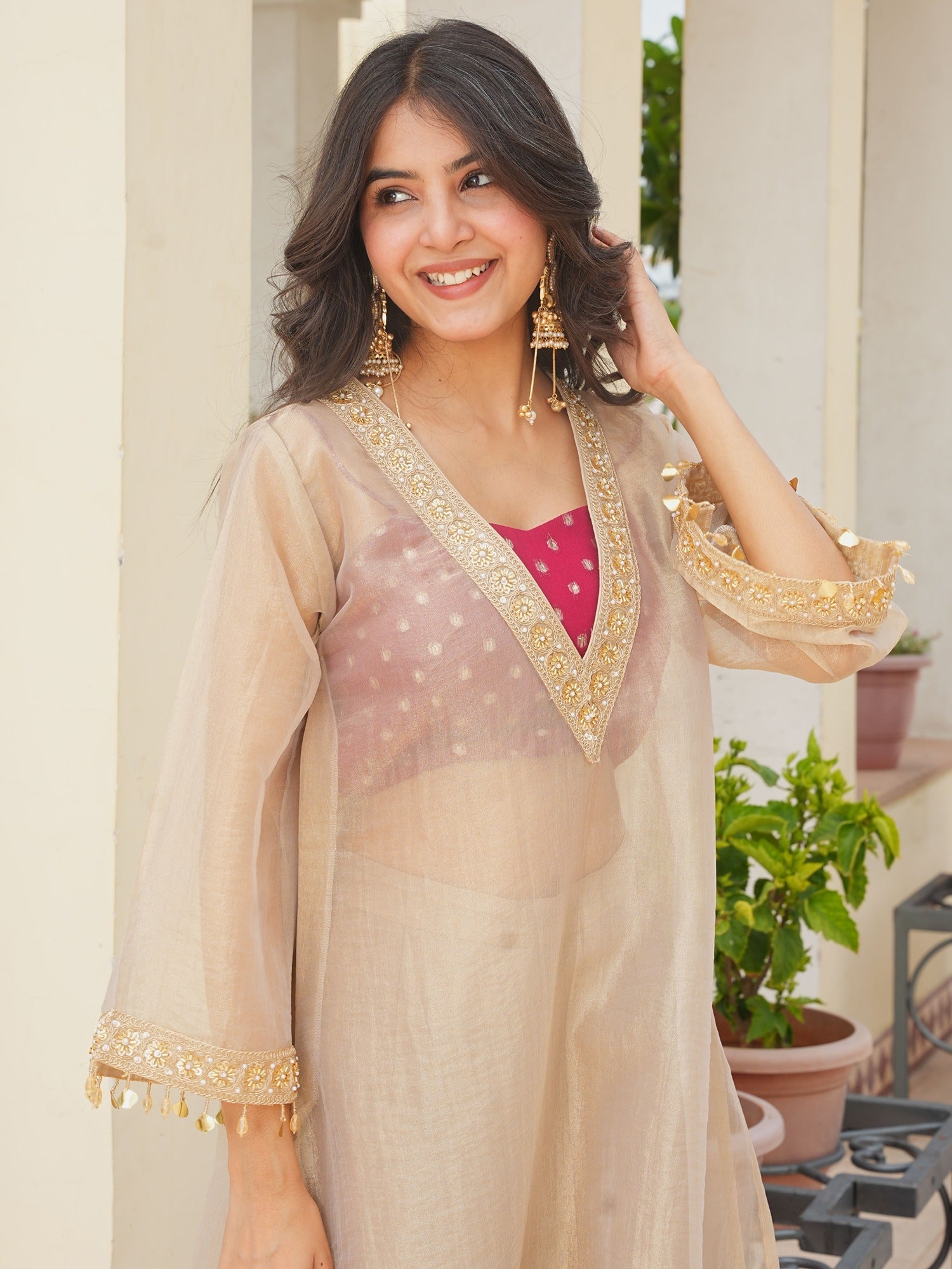 Festive Wear Golden Tissue Kurta Set for Women | Traditional Indo-Western Wedding & Party Wear