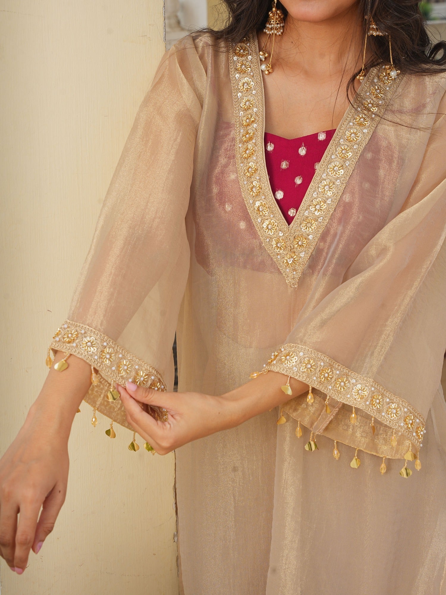 Festive Wear Golden Tissue Kurta Set for Women | Traditional Indo-Western Wedding & Party Wear