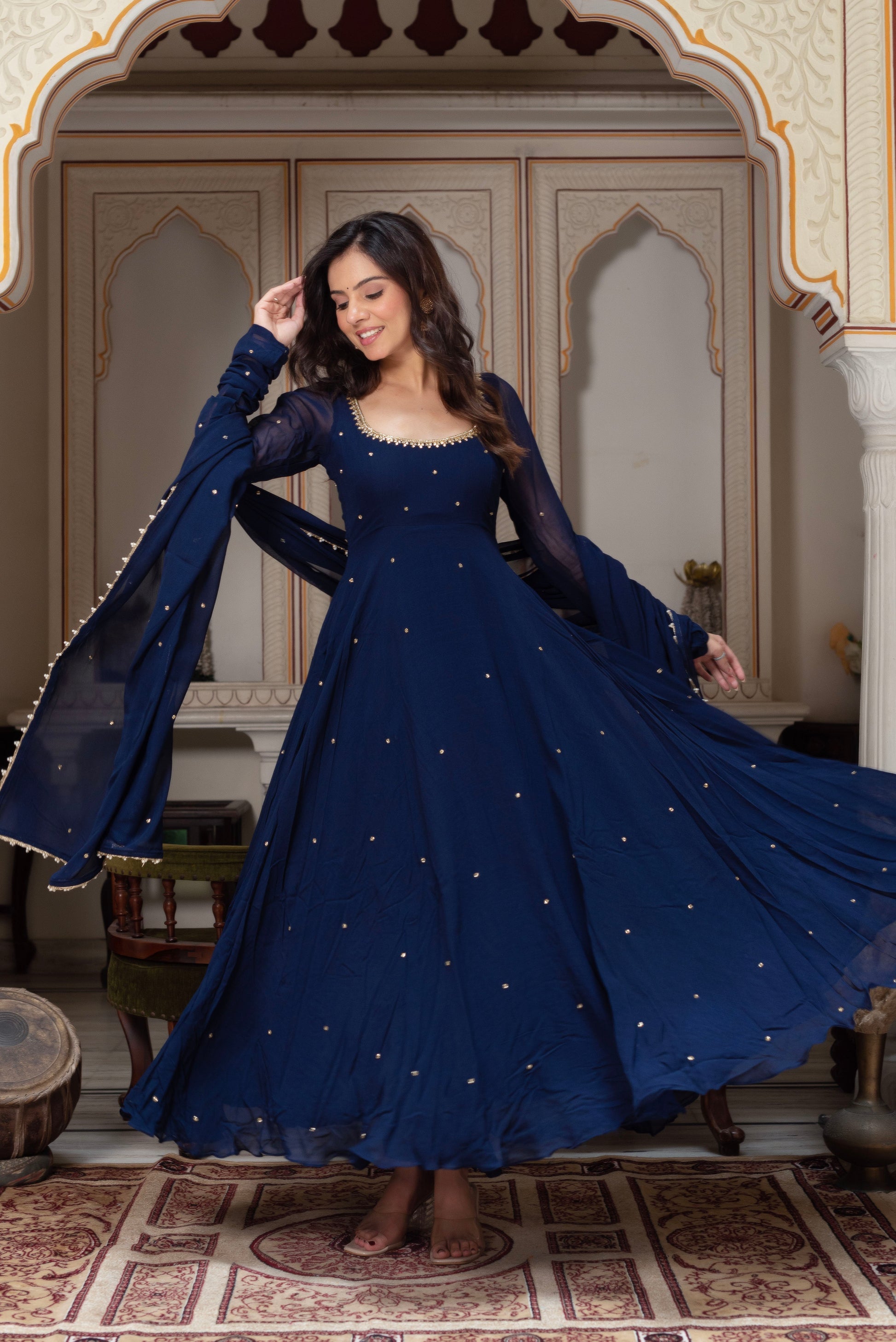 Party Wear Navy Blue Anarkali Suit Set with Dupatta for Women