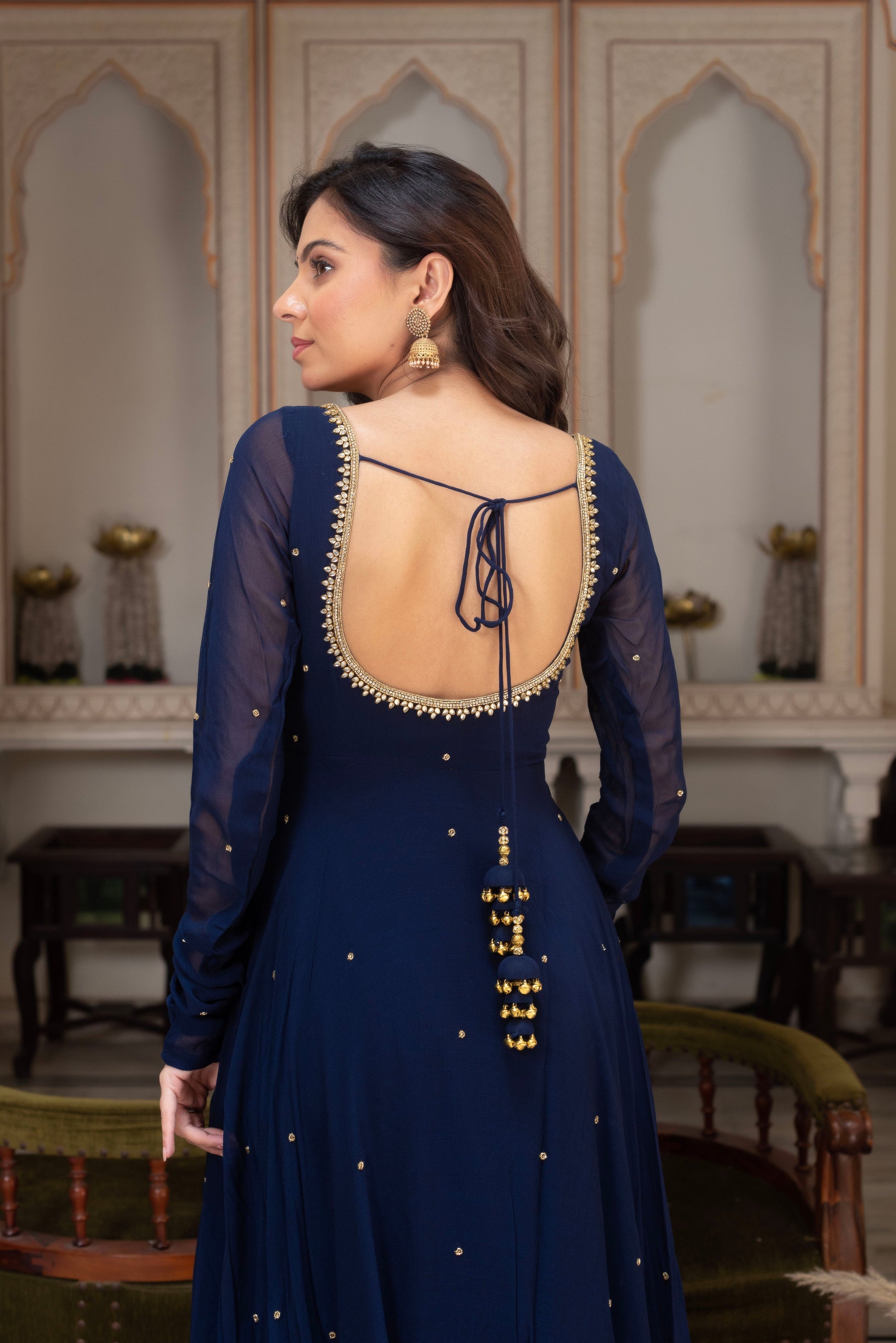 Party Wear Navy Blue Anarkali Suit Set with Dupatta for Women