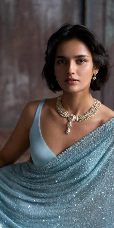 Bollywood-Style Sky Blue Sequin Party Wear Saree with Blouse | Wedding Reception & Party Wear Saree for Women