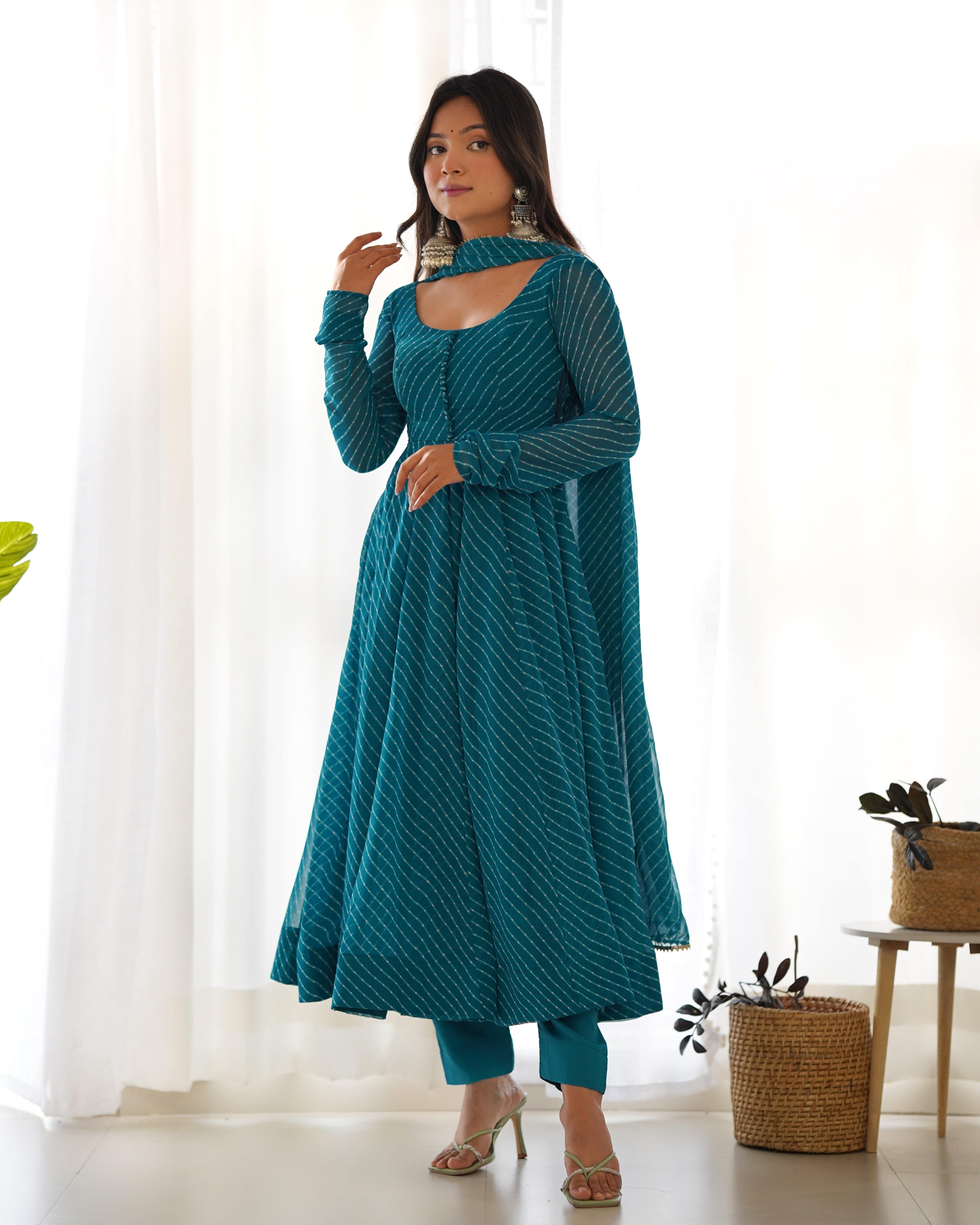 Splendid Faux Georgette Printed Fully Stitched Anarkali Pant Suit - Ethnicwish