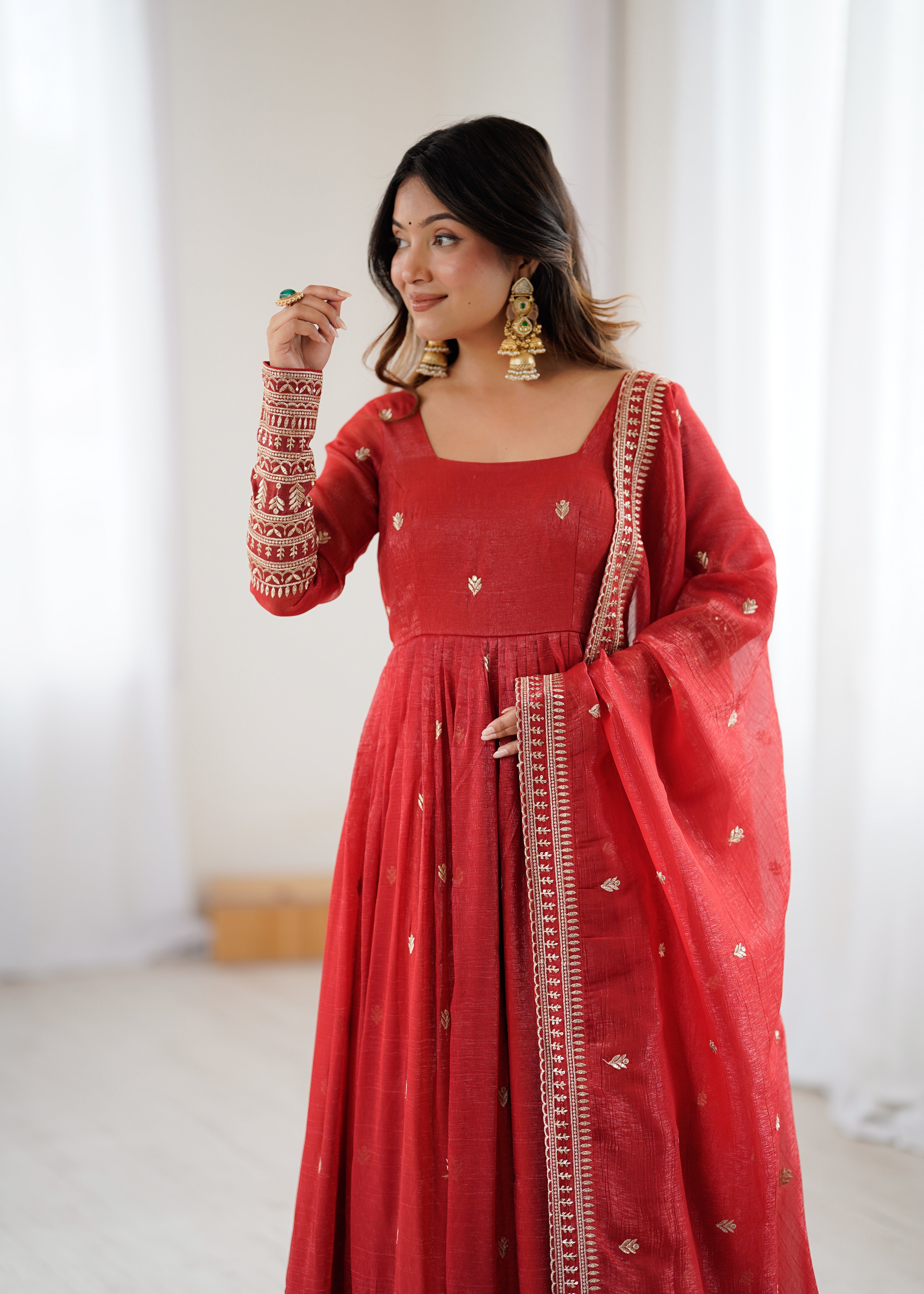 Premium Red Embroidered Anarkali Suit with Dupatta