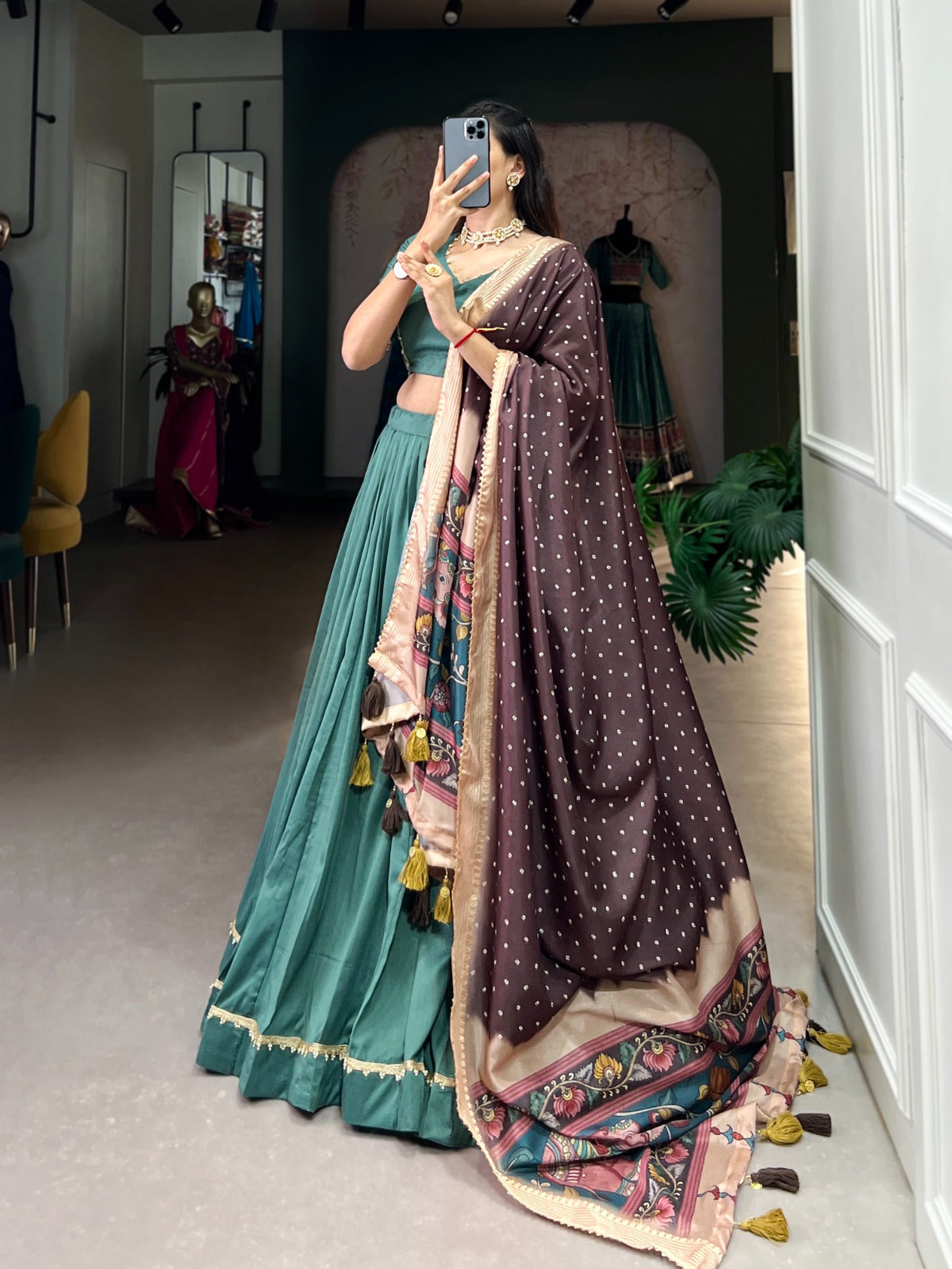 Lovely Chinon Silk Lace Border Worked Lehenga Choli Set - Ethnicwish